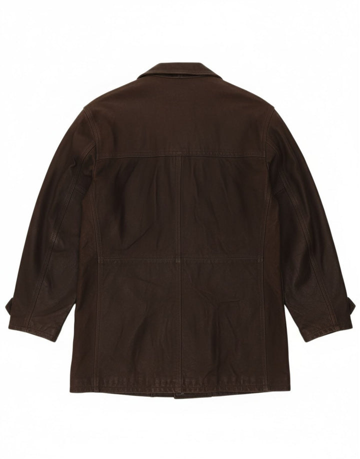 Vintage Herren Zweireihiger Ledermantel IT 54 2XL Braunes Leder