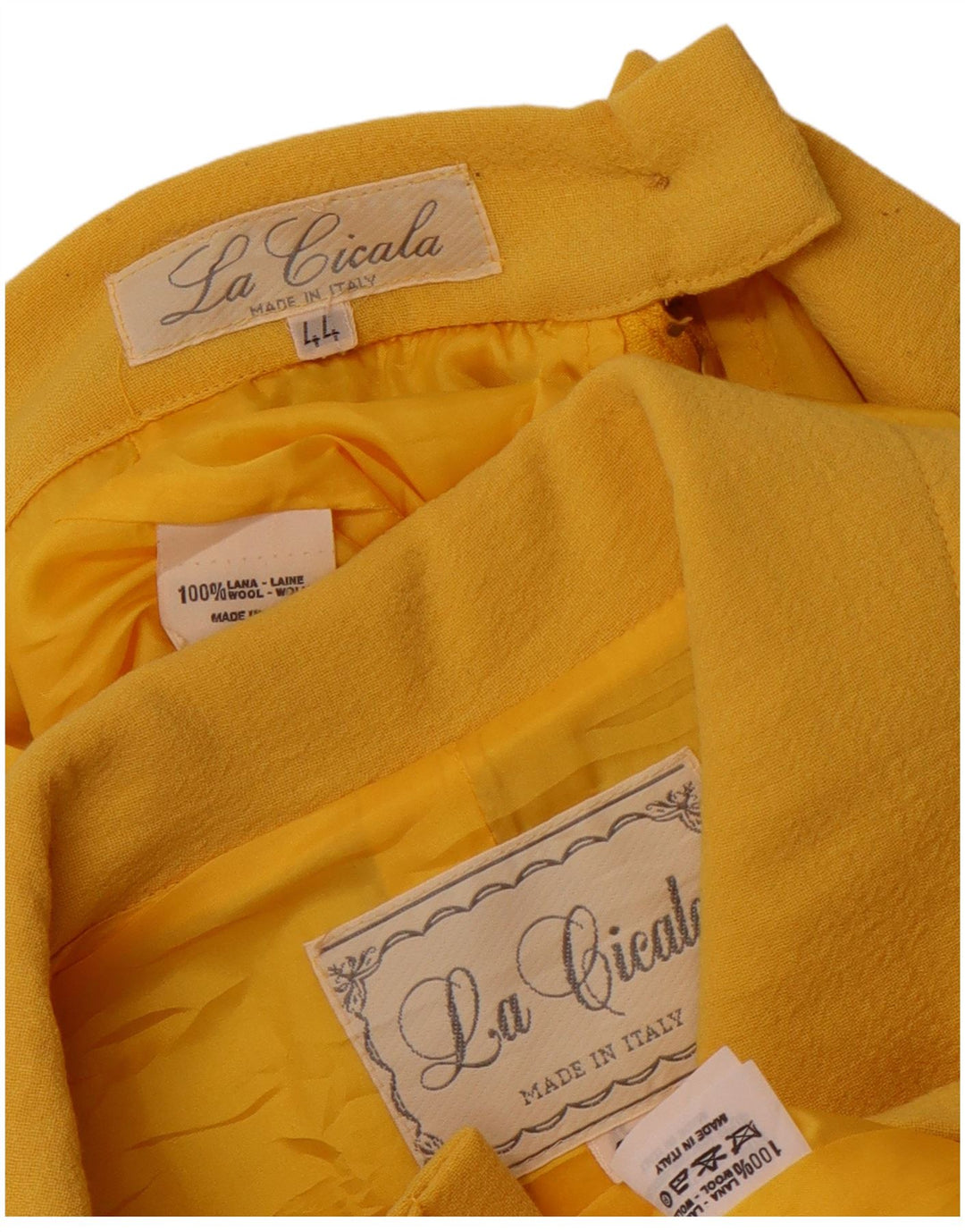 VINTAGE Damen 4-Knopf-2-teiliges Rockset IT 44 Medium W26 Gelbe Wolle