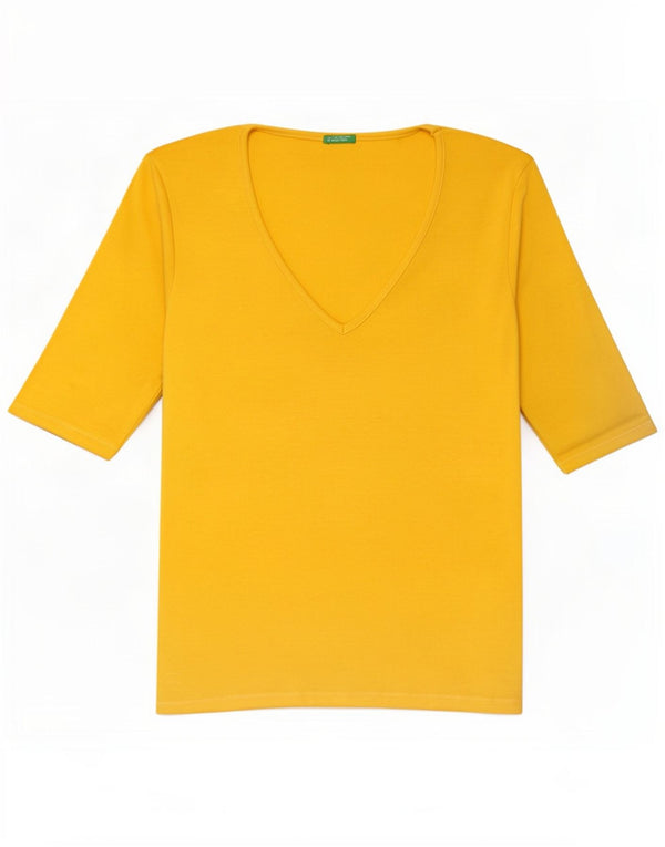 Benetton Damen T-Shirt Top UK 8 Small Gelb