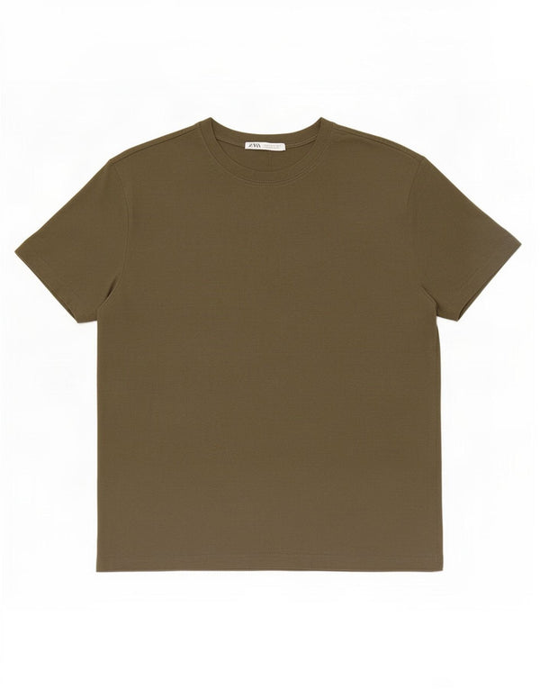 Zara Damen T-Shirt Top UK 10 Small Khaki Baumwolle