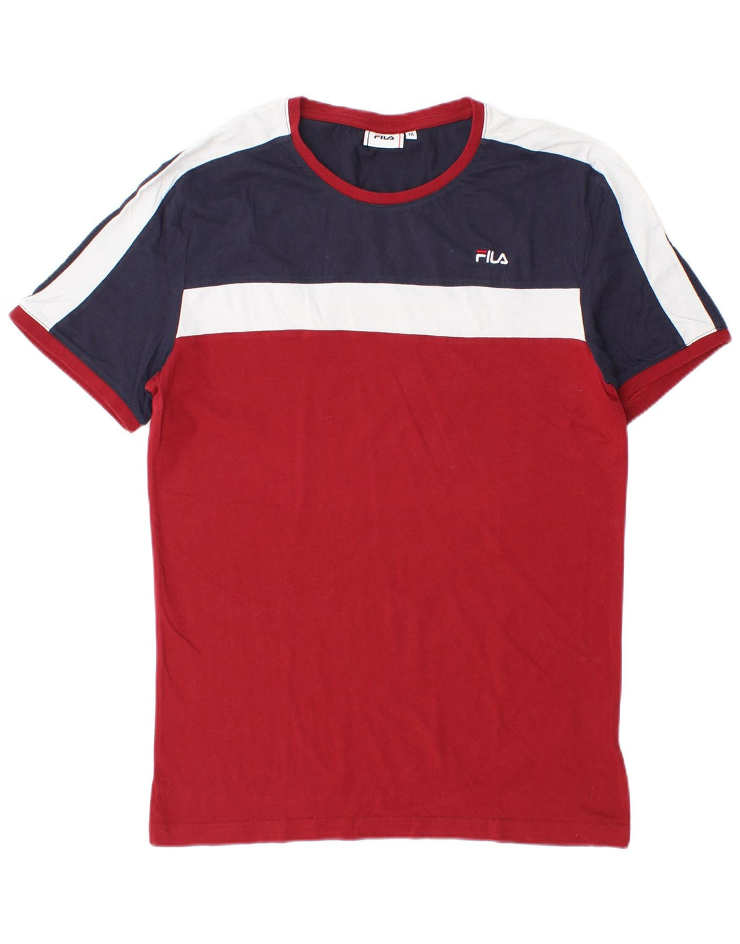 Fila Herren-T-Shirt-Oberteil aus mittelroter Colourblock-Baumwolle
