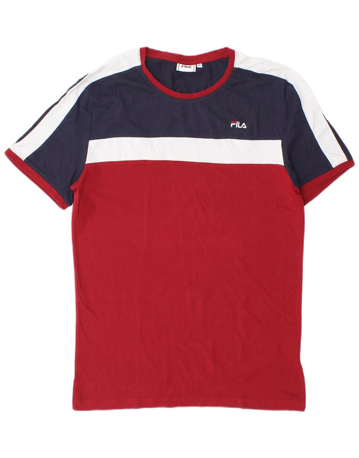 Fila Herren-T-Shirt-Oberteil aus mittelroter Colourblock-Baumwolle