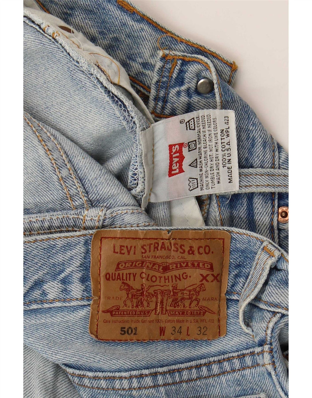 Levi's Herren 501 Distressed Straight Jeans W34 L29 Blaue Baumwolle