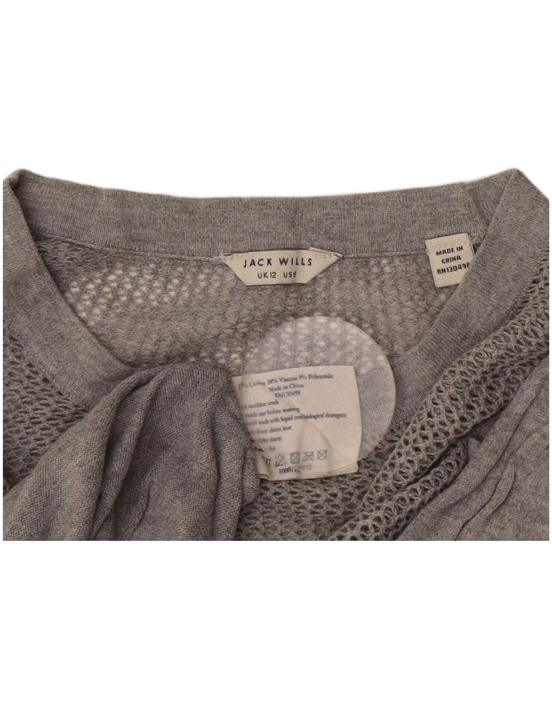 Jack Wills Damen-Pullover mit Rundhalsausschnitt, UK 12, mittelgraue Baumwolle