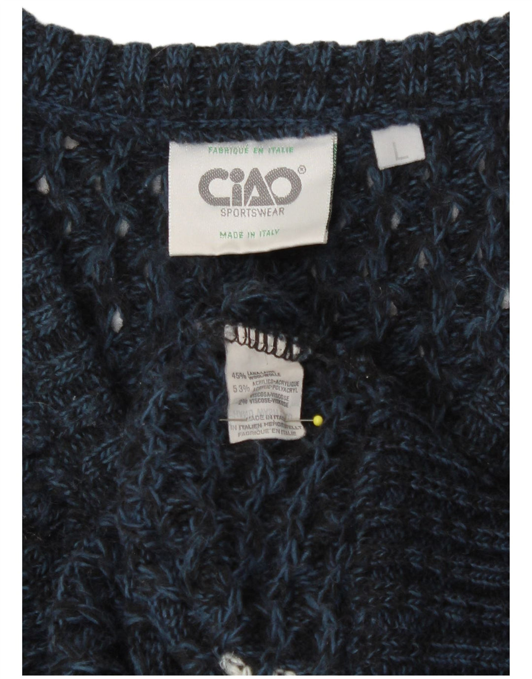 Ciao Herren-Pullover mit V-Ausschnitt, groß, blaues Farbblock-Acryl