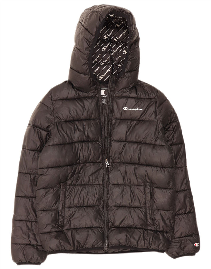 Champion wattierte Jungenjacke mit Kapuze, 13–14 Jahre, XL, schwarzes Polyester