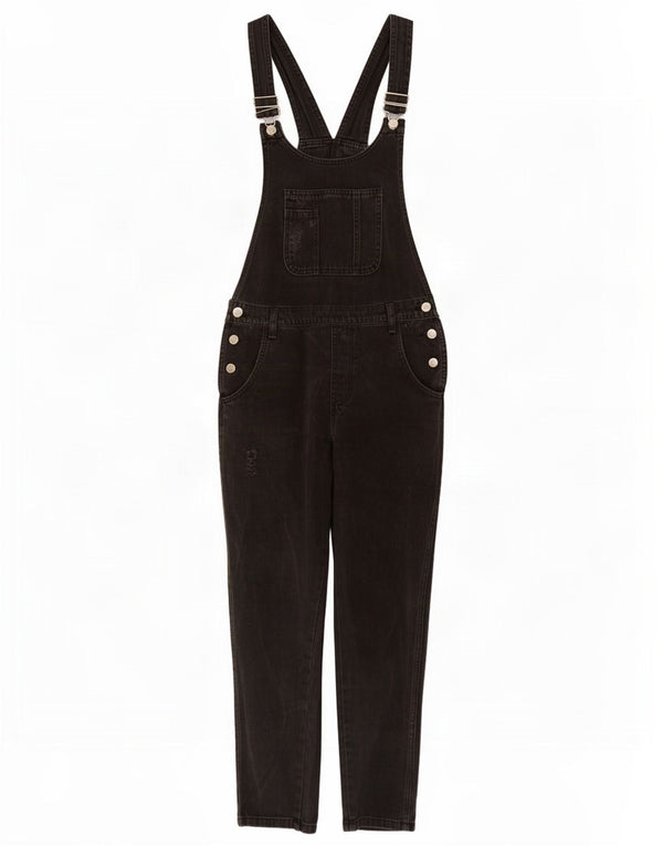 Topshop Damen Moto Latzhose Tapered Jeans UK 10 Small W32 L25 Schwarz