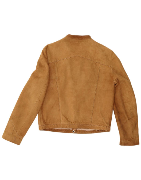 Vintage Damen Crop Wildleder Bomberjacke UK 12 Medium Beige Leder