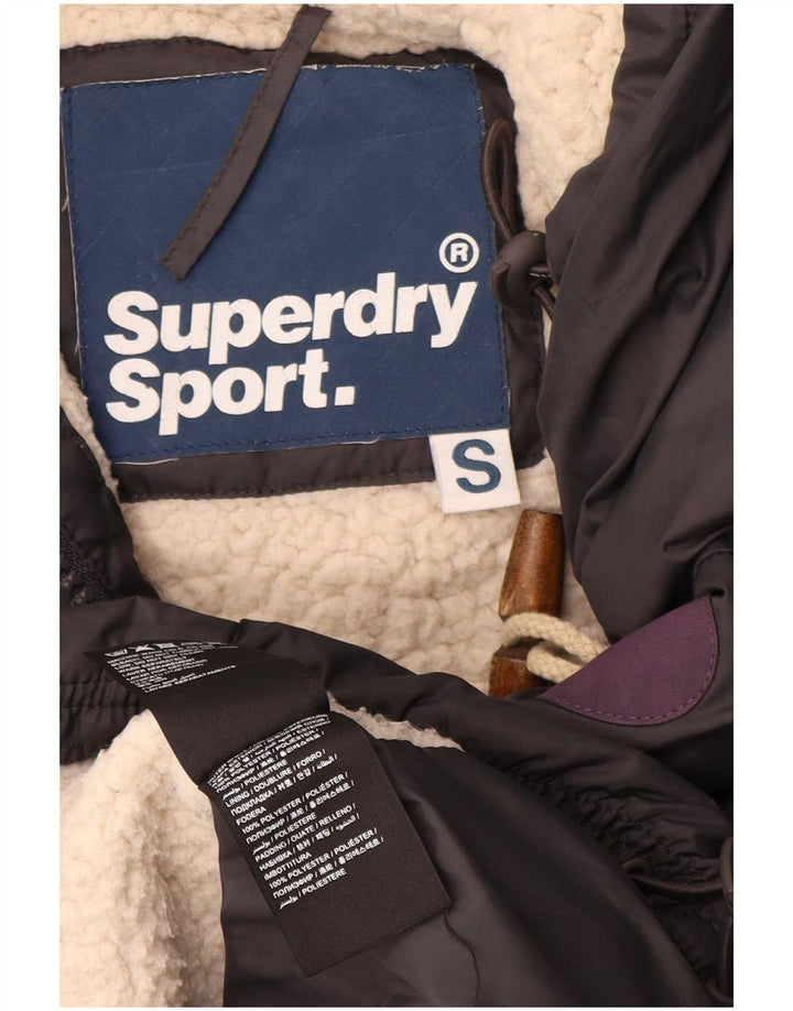 Superdry Herren-Kapuzen-Sherpa-gepolsterter Mantel, UK 10, Größe S, grau, Polyester