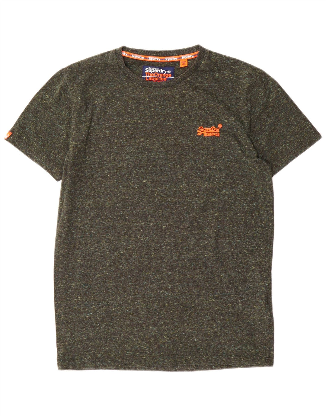 Superdry Herren T-Shirt-Oberteil aus mittelkhakifarbener, gesprenkelter Baumwolle