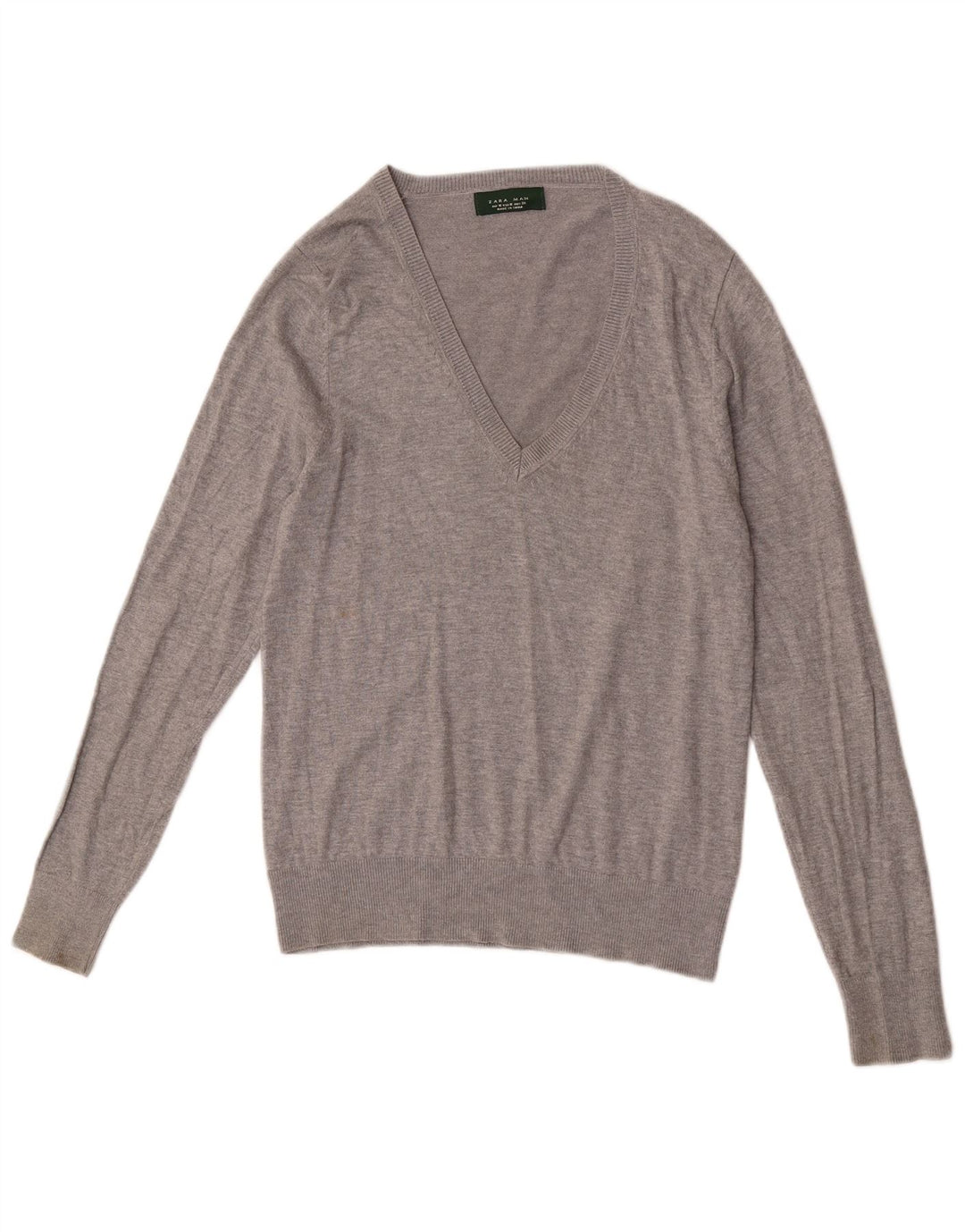 Zara Herren-Pullover mit V-Ausschnitt, Mittelgrau meliert