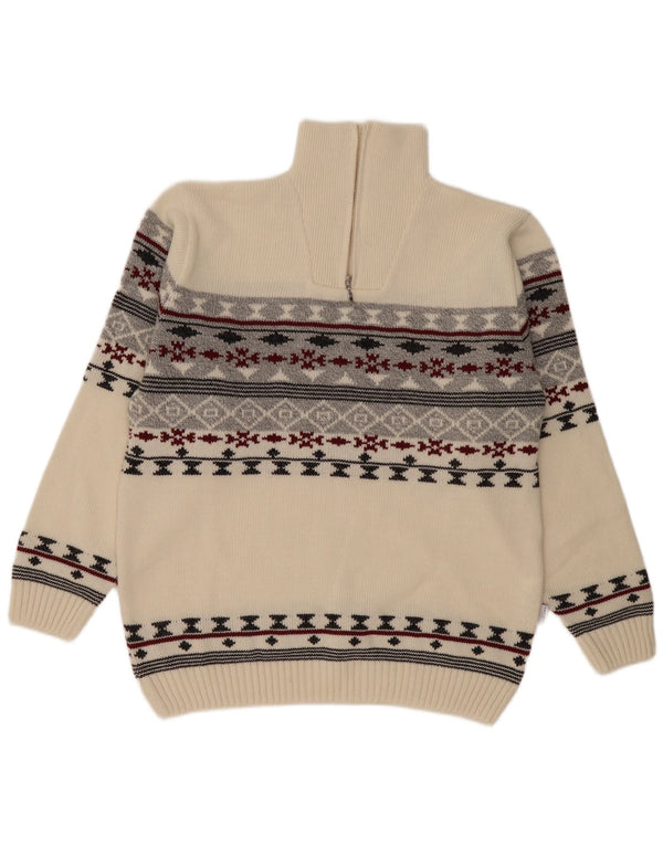 Vintage Herren-Pullover mit Reißverschluss, XL, Beige, Fair-Isle-Polyacryl