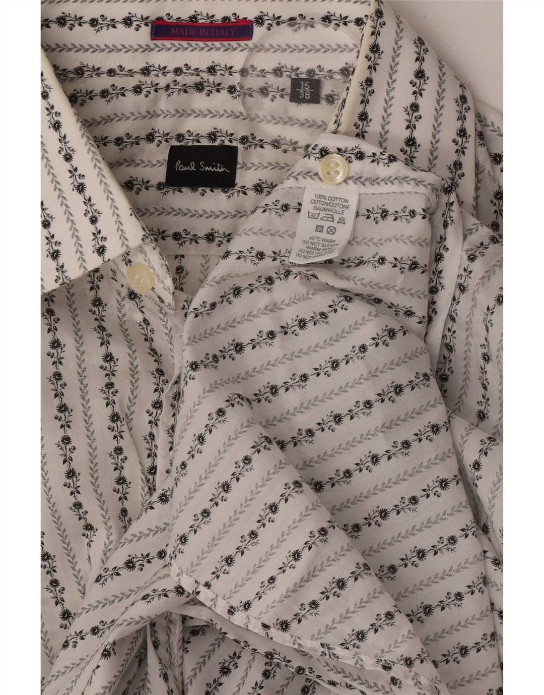 Paul Smith formelles Herrenhemd, Größe 38 15, mittelweiße Baumwolle mit Blumenmuster