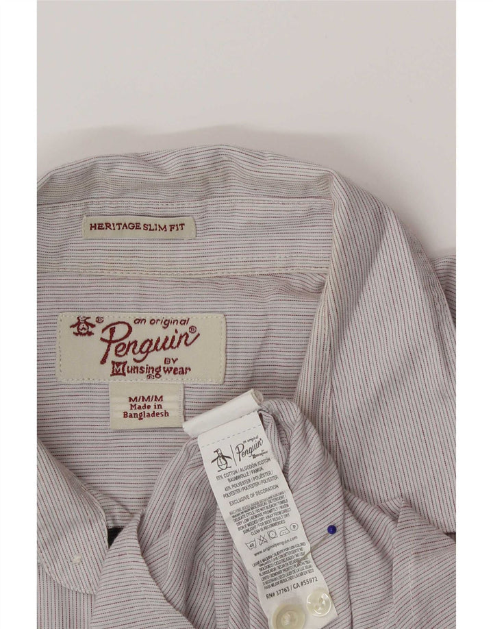 Penguin Herren Heritage Slim Fit Hemd aus mittelweißer Nadelstreifen-Baumwolle