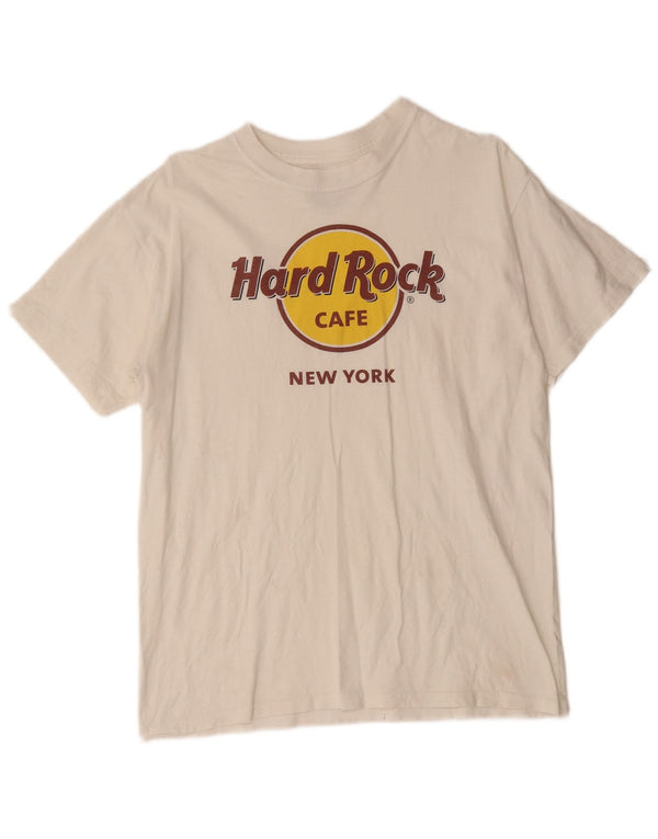 HARD ROCK CAFE Damen Grafik T-Shirt Top UK 14 Mittelweiße Baumwolle