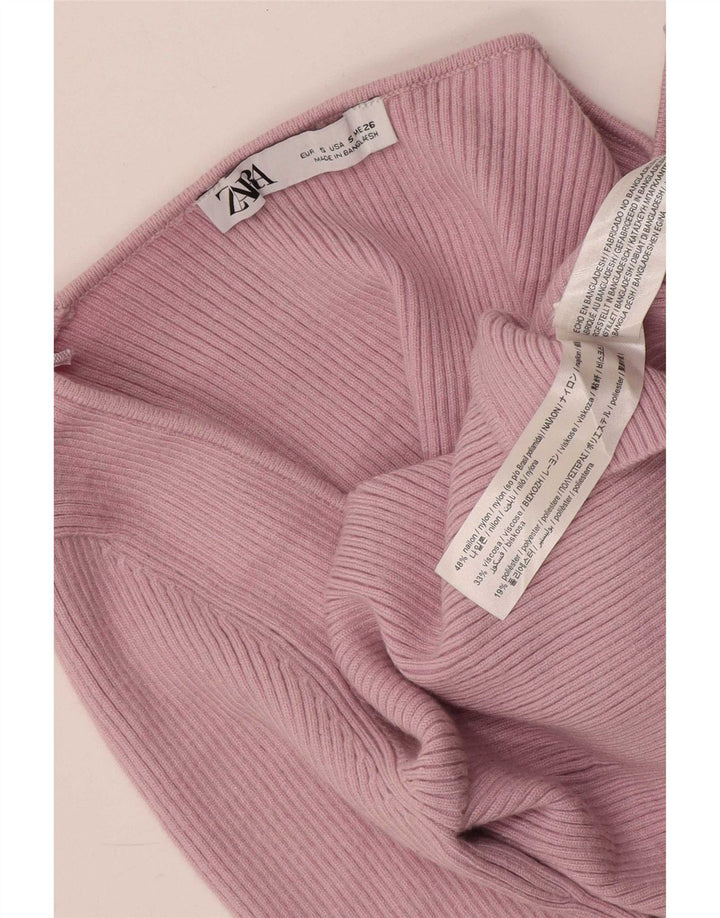 Zara Damen Crop Cardigan Top UK 8 Small Rosa Nylon