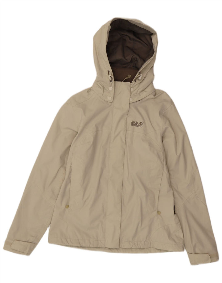 Jack Wolfskin Damen Regenjacke mit Kapuze UK 8/10 Small Beige Polyamid