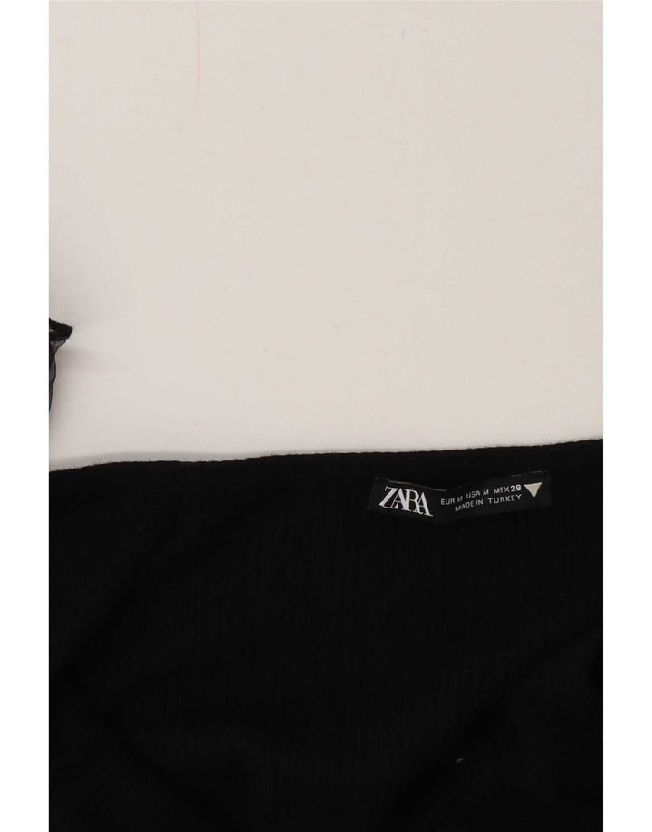 Zara Damen Crop Top mit Rüschen vorne UK 12 Medium Schwarz