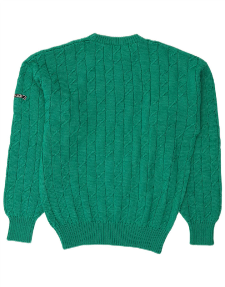 Ouragan Herren-Pullover mit Rundhalsausschnitt, klein, grüne Schurwolle