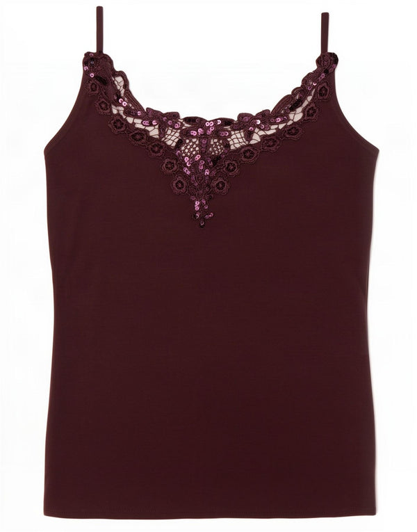 Vintage Damen Cami Top UK 4 XS Maroon Modal