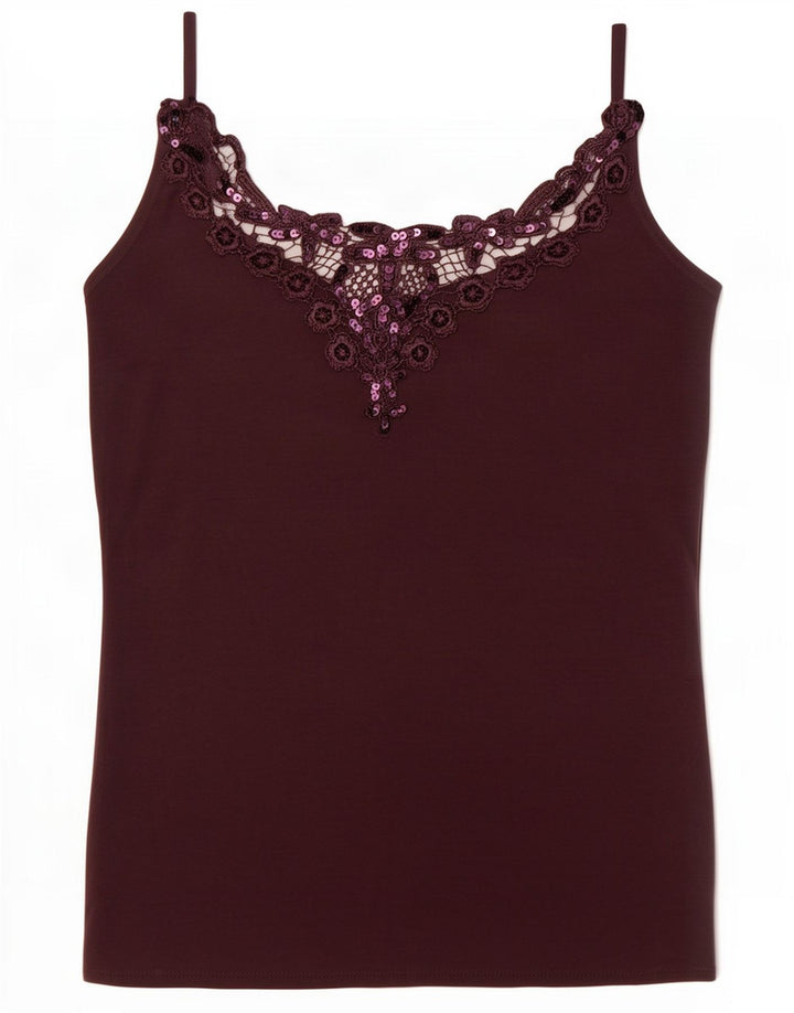 Vintage Damen Cami Top UK 4 XS Maroon Modal