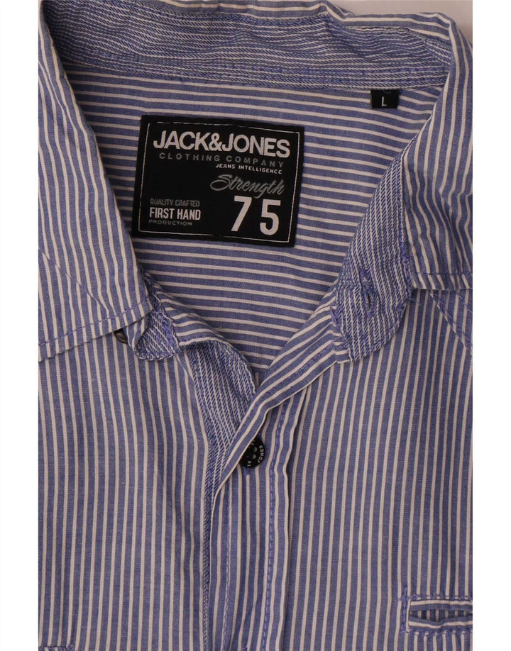 Jack & Jones Herren-Kurzarmhemd, groß, blau, Nadelstreifen