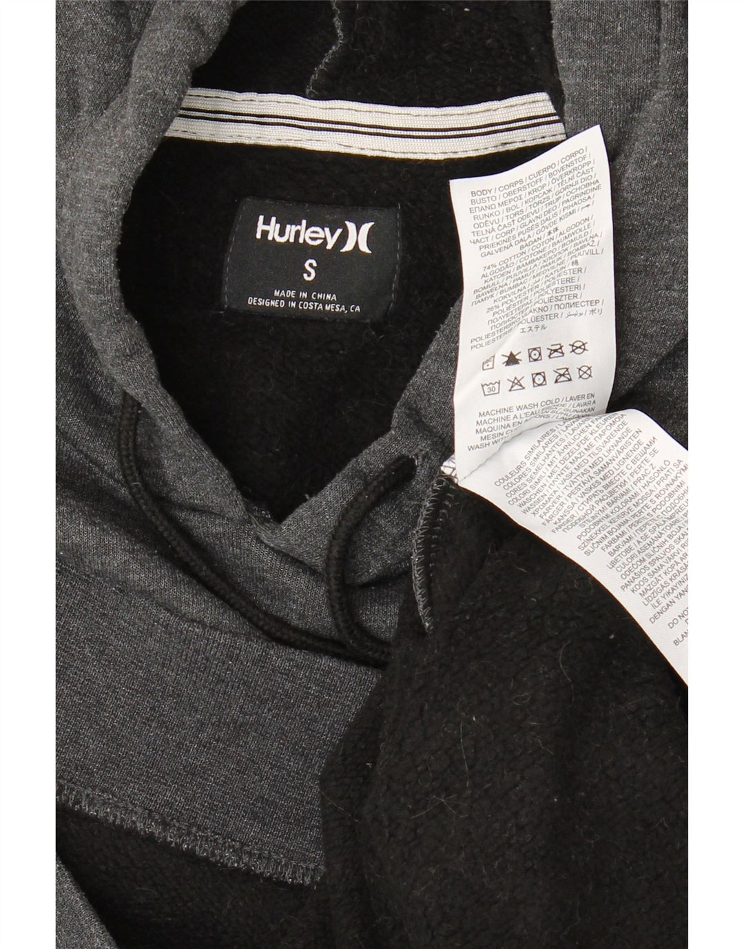 Hurley Herren-Kapuzenpullover mit Grafik, Größe S, graue Baumwolle