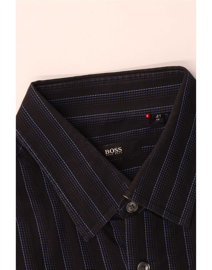 Hugo Boss Herrenhemd Größe 41 16 Große schwarz gestreifte Baumwolle