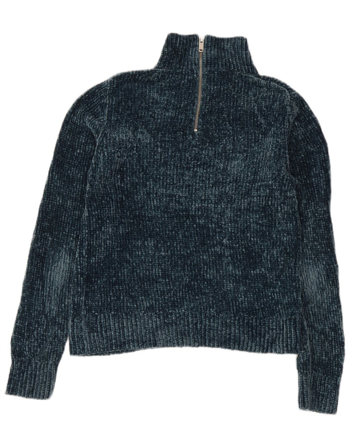Cos Damen-Pullover mit Reißverschluss am Hals, UK 6, XS, Türkis, Polyester