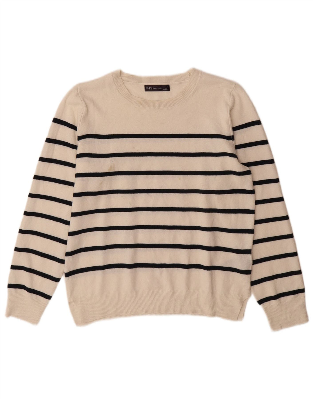 Marks & Spencer Damen-Pullover mit U-Boot-Ausschnitt, Gr. 12, mittelweiß gestreift