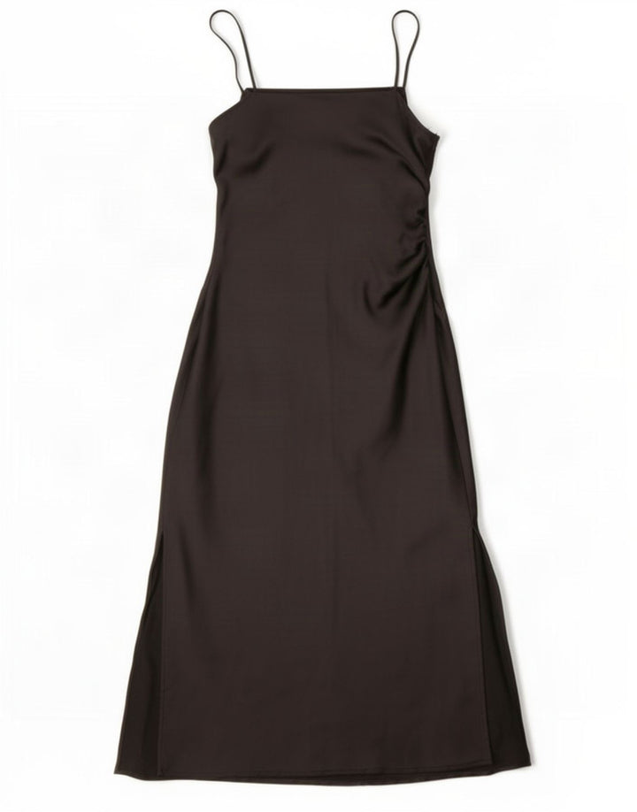 Zara Damen Maxi-Slip-Kleid UK 10 Small Schwarz Polyester