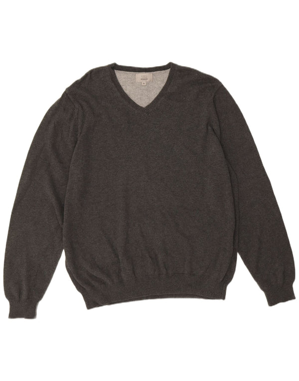 Marks & Spencer Herren-Pullover, reguläre Passform, V-Ausschnitt, XL, graue Baumwolle