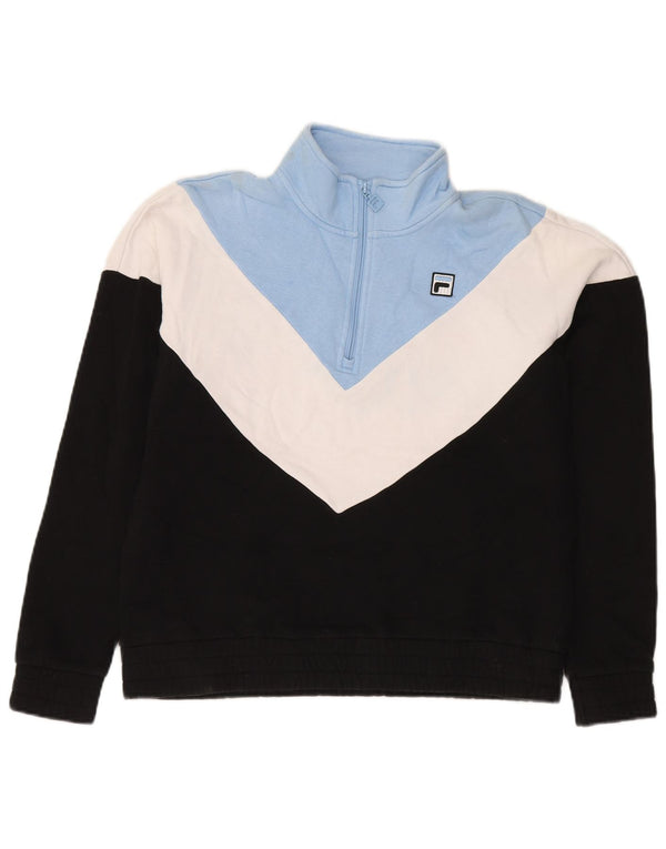 Fila Damen-Sweatshirt mit Reißverschluss am Hals, UK 14, Mittelschwarz, Farbblock