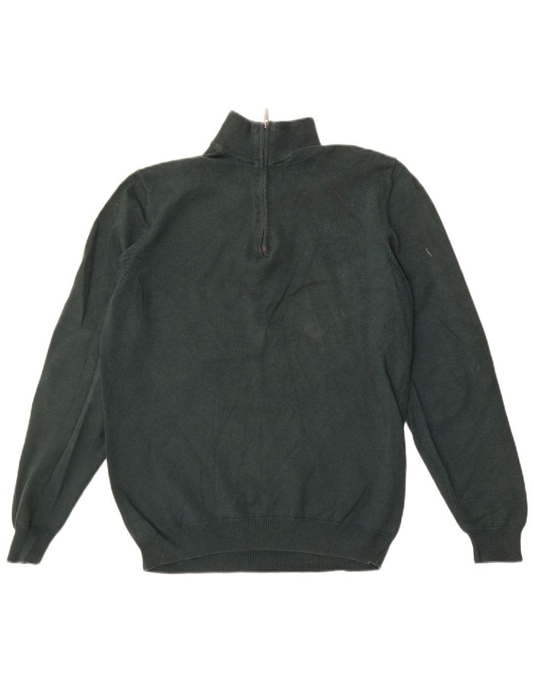 Massimo Dutti Herren-Pullover mit Reißverschluss am Hals, mittelgrüne Baumwolle