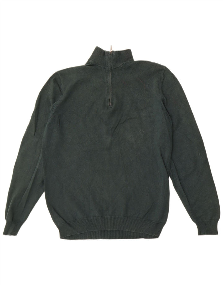Massimo Dutti Herren-Pullover mit Reißverschluss am Hals, mittelgrüne Baumwolle
