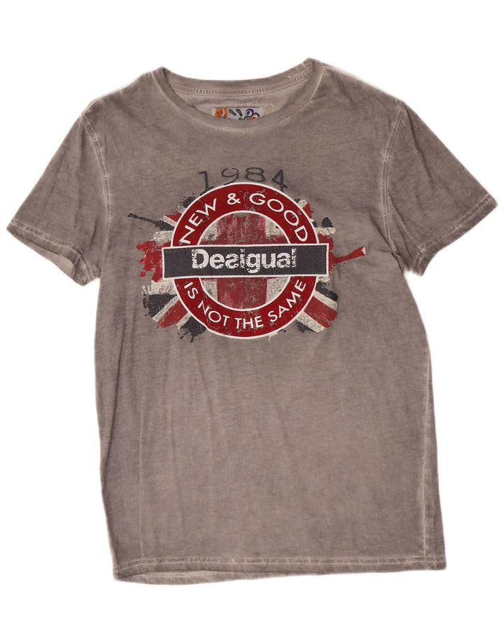 Desigual Herren Grafik-T-Shirt-Oberteil aus mittelgrauer Baumwolle
