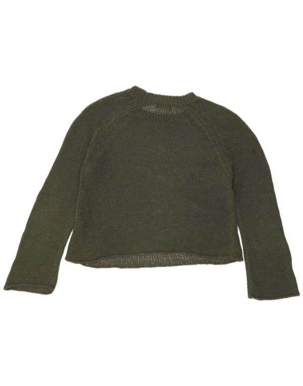 Massimo Dutti Damen Crop Crew Neck Pullover Pullover UK 10 Small Khaki Baumwolle