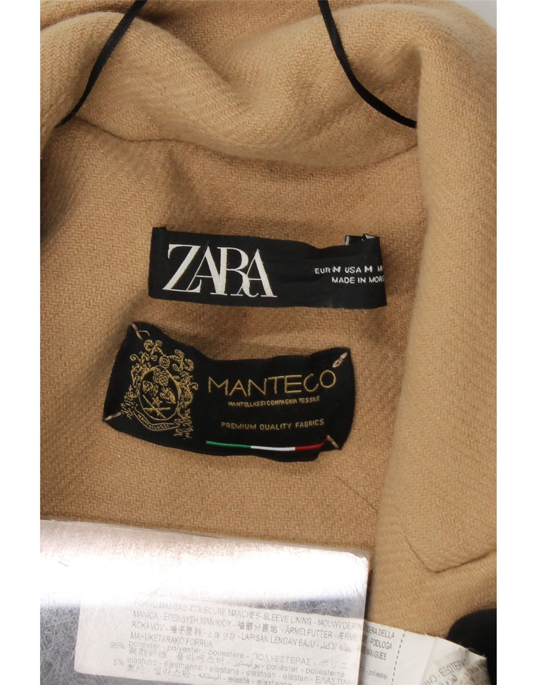 Zweireihiger Damenmantel von Zara, UK 14, mittelbeigefarbenes Polyester