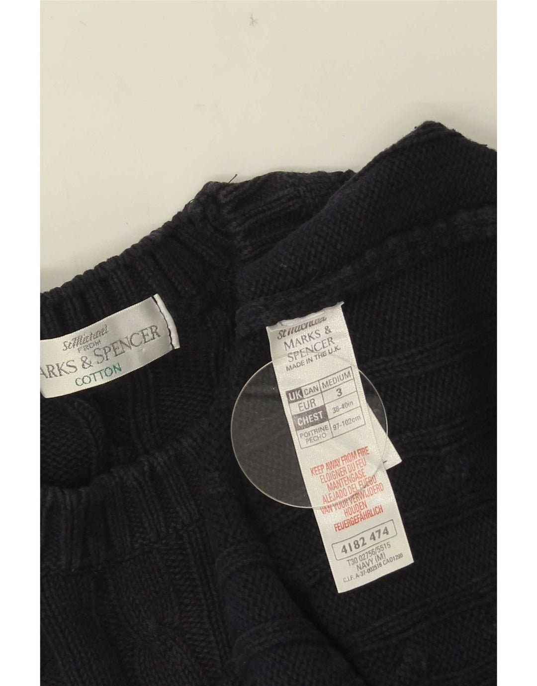Marks & Spencer Herren-Pullover mit Rundhalsausschnitt, mittelmarineblaue Baumwolle