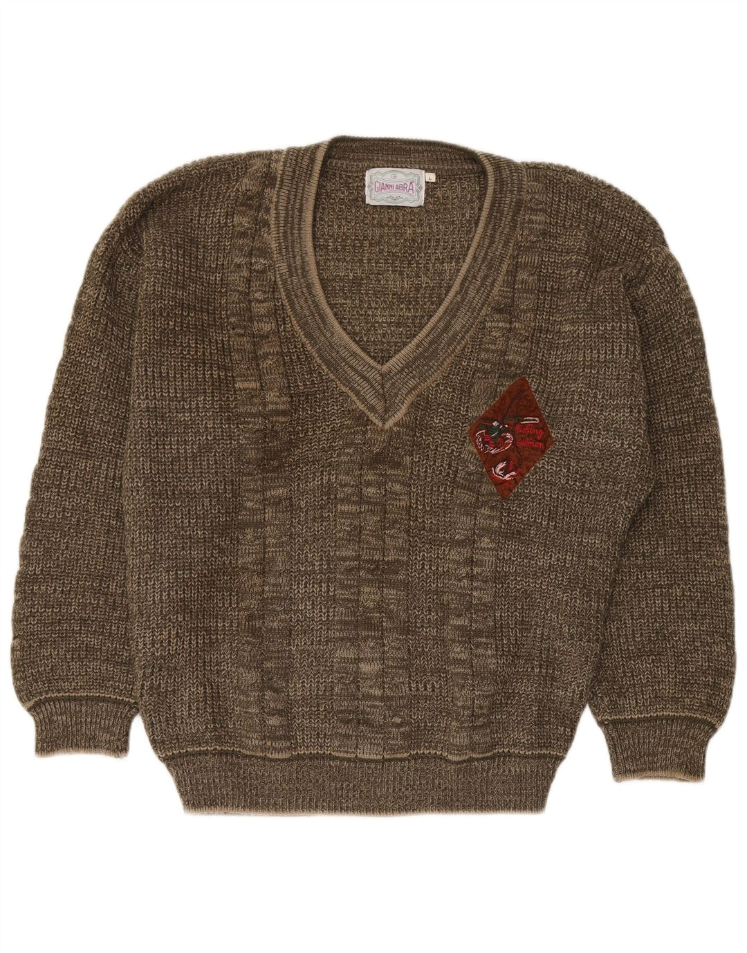 Gianni Abra Herren-Pullover mit V-Ausschnitt, großes braunes Acryl
