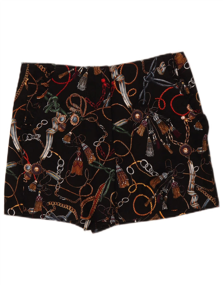 Zara Damen-Chinoshorts mit abstraktem Muster und hoher Taille, mittelgroß, W28, Schwarz