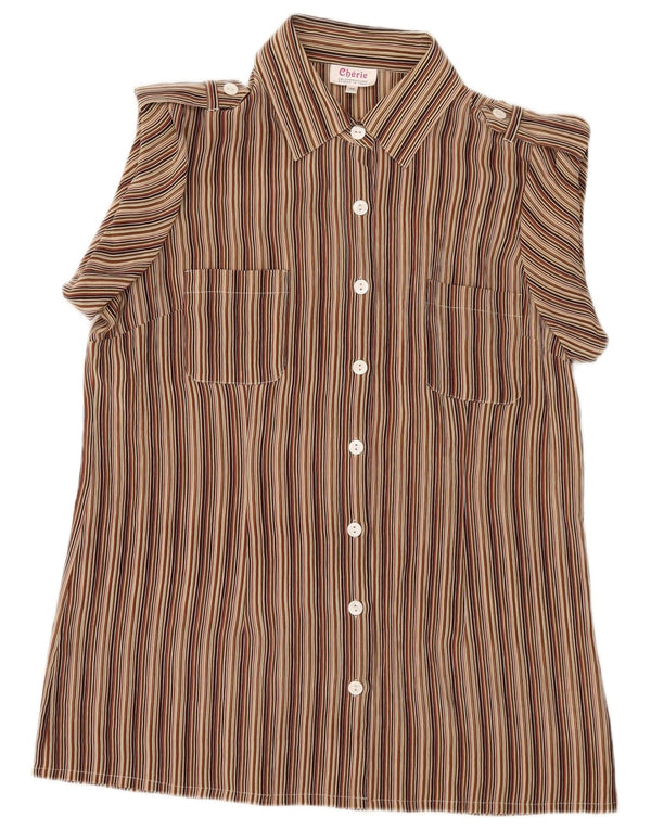 Cherie Damen-Militär-Kurzarm-Hemdbluse, Größe 46, groß, braun gestreift