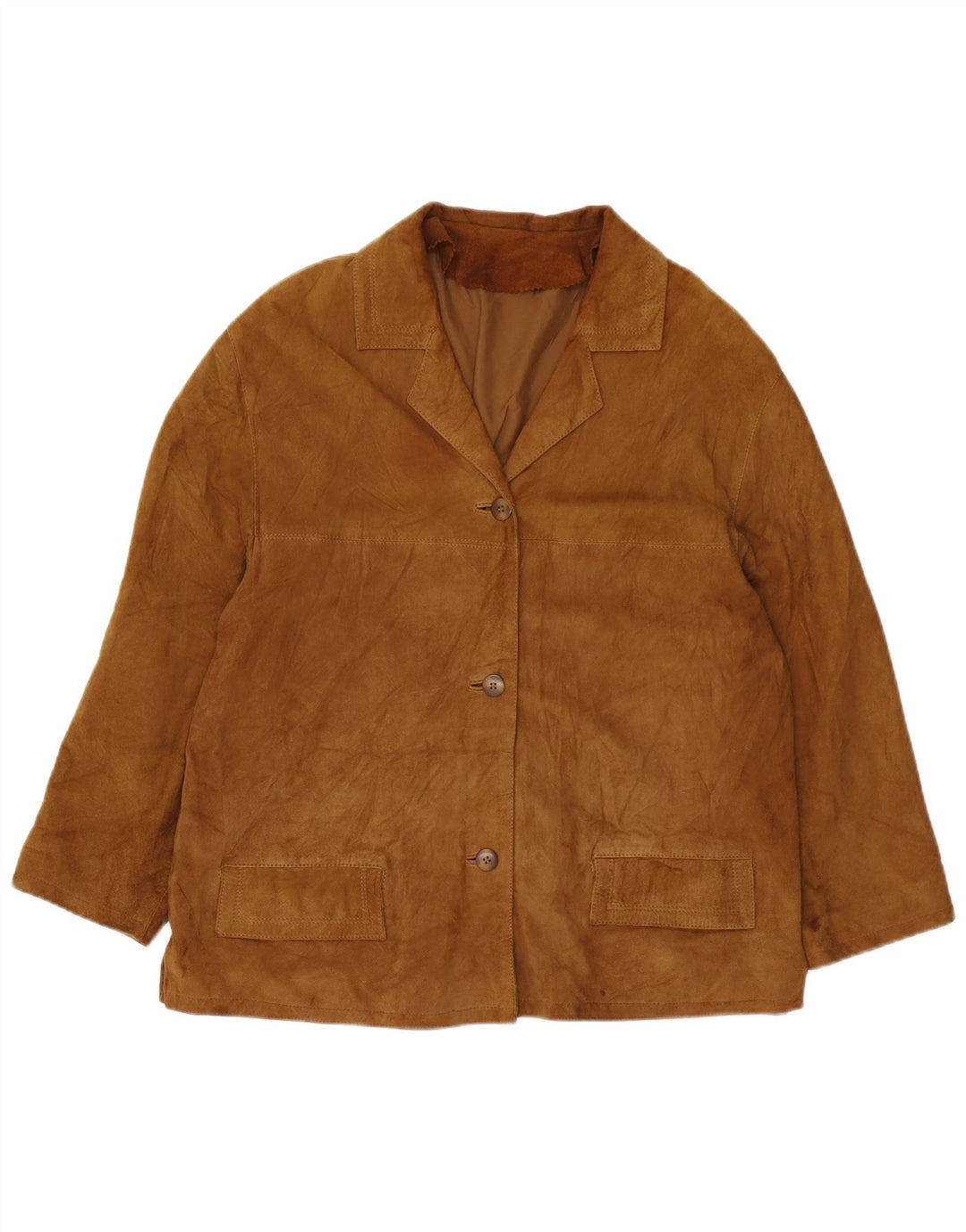 VINTAGE Damen 3-Knopf-Wildleder-Blazerjacke UK 16 Large Braun