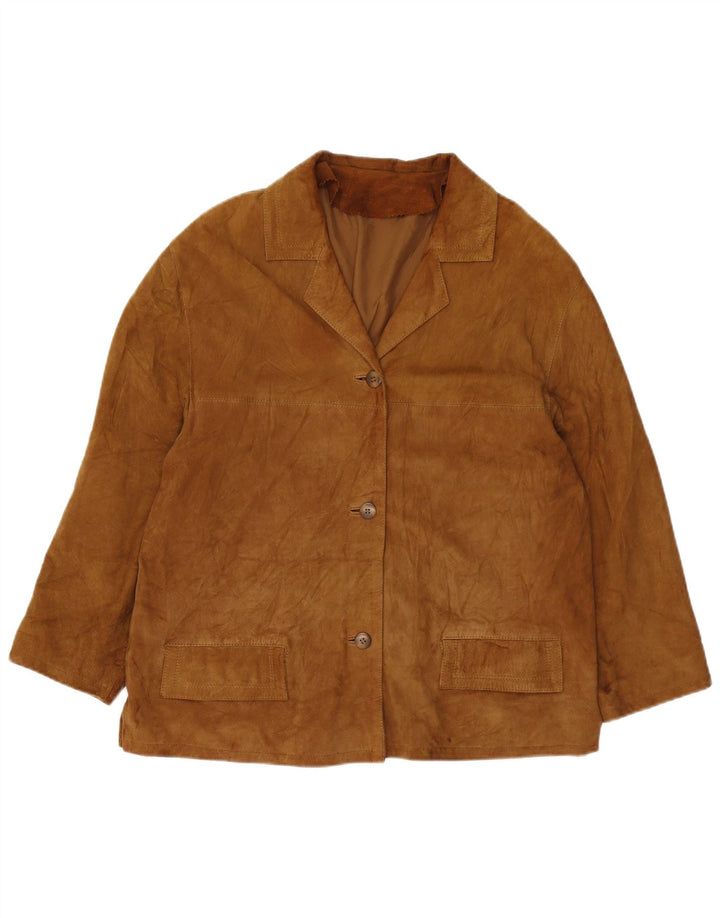 VINTAGE Damen 3-Knopf-Wildleder-Blazerjacke UK 16 Large Braun