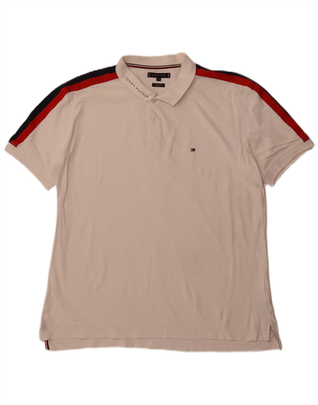 TOMMY HILFIGER Herren-Poloshirt mit normaler Passform, 2XL, weiße Farbblock-Baumwolle
