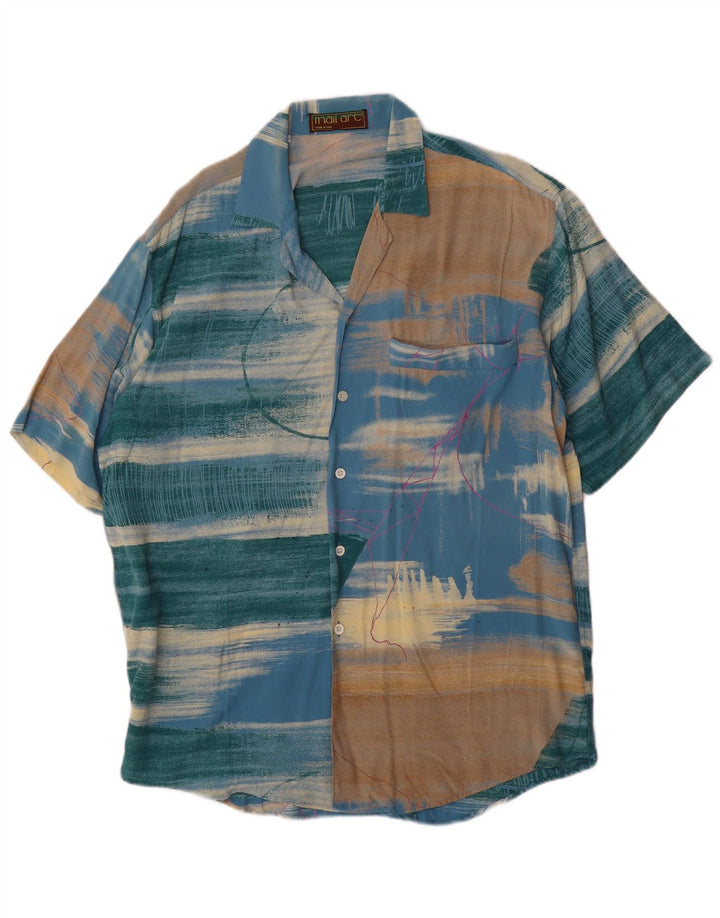 Vintage Herren-Kurzarmhemd mit abstraktem Muster, mittelgroß, mehrfarbig