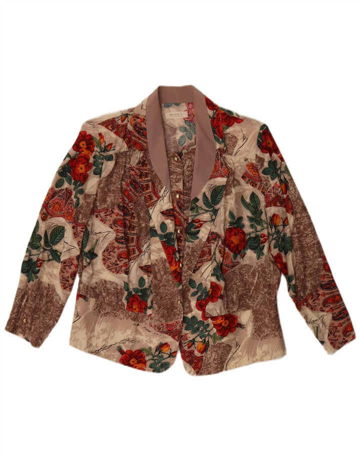Vintage Damen 1-Knopf-Blazerjacke UK 16 Großes mehrfarbiges Blumenmuster