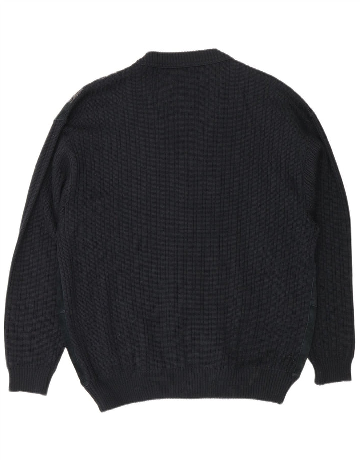 Malagrida Herren Strickjacke XL Schwarz gestreifte Wolle