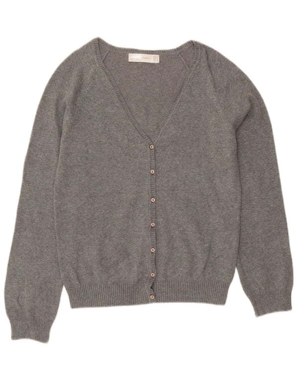 Zara Damen Crop Cardigan Pullover UK 14 Große graue Baumwolle