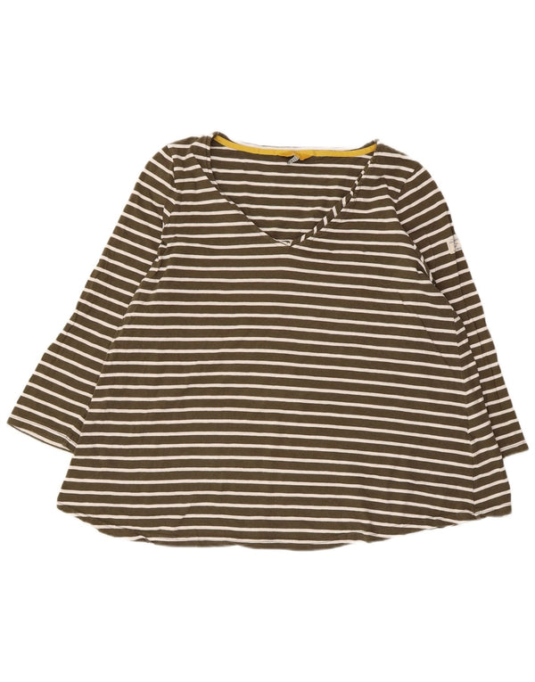 Joules Womens Regular Top 3/4 Ärmel UK 16 Large Khaki Gestreifte Baumwolle